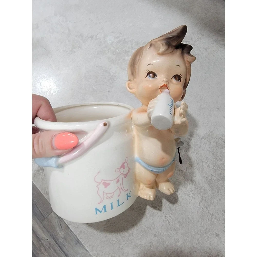 Vintage Lefton Baby Planter Wearing Diaper Kitschy Milk Pail